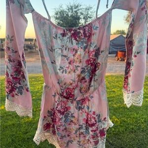BOHO Floral Pink Off-Shoulder Women's Romper